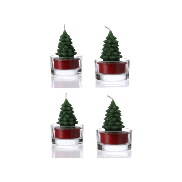 MINI Çam Tealight Mum ve Mumluk 4 Adet - 1