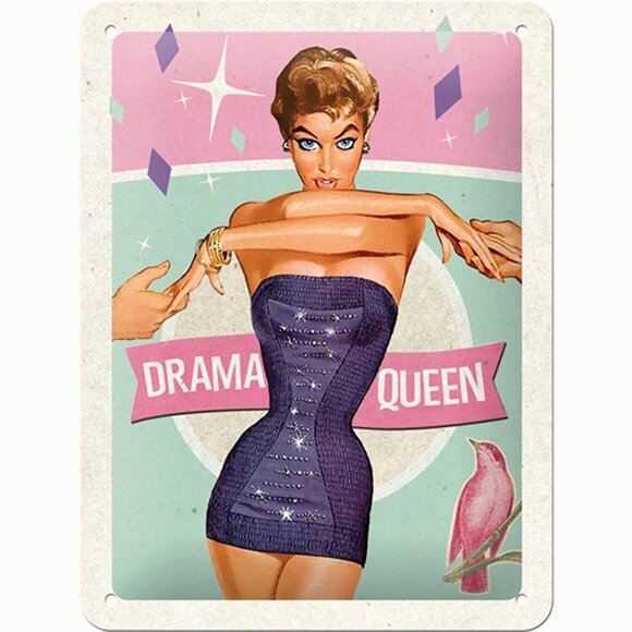 Nostalgic Art Drama Queen Kabartmalı Metal Duvar Panosu - 1